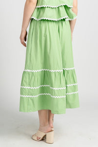 Scallop trim maxi skirt green - Fun skirt - Unique Getaway Gear at Lush Fashion Lounge Boutique in Oklahoma