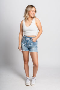 High rise star shorts light blue - Adorable shorts - Stylish Patriotic Summer Graphic Tees at Lush Fashion Lounge Boutique in OKC