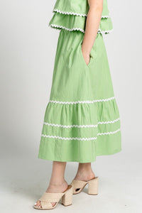 Scallop trim maxi skirt green - Trendy skirt - Cute Vacation Collection at Lush Fashion Lounge Boutique in Oklahoma City