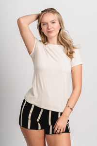 Striped sweater shorts black/cream - Trendy Shorts - Fashion Shorts at Lush Fashion Lounge Boutique in Oklahoma City