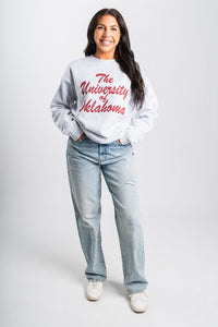 OU OU University of Oklahoma script sweatshirt ash Sweatshirt | Lush Fashion Lounge Trendy Oklahoma University Sooners Apparel & Cute Gameday T-Shirts