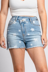 High rise star shorts light blue - Trendy shorts - Cute American Summer Collection at Lush Fashion Lounge Boutique in Oklahoma City
