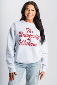 OU OU University of Oklahoma script sweatshirt ash Sweatshirt | Lush Fashion Lounge Trendy Oklahoma University Sooners Apparel & Cute Gameday T-Shirts