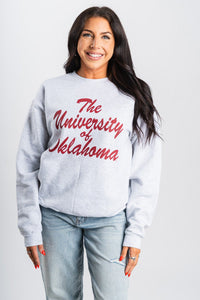 OU OU University of Oklahoma script sweatshirt ash Sweatshirt | Lush Fashion Lounge Trendy Oklahoma University Sooners Apparel & Cute Gameday T-Shirts