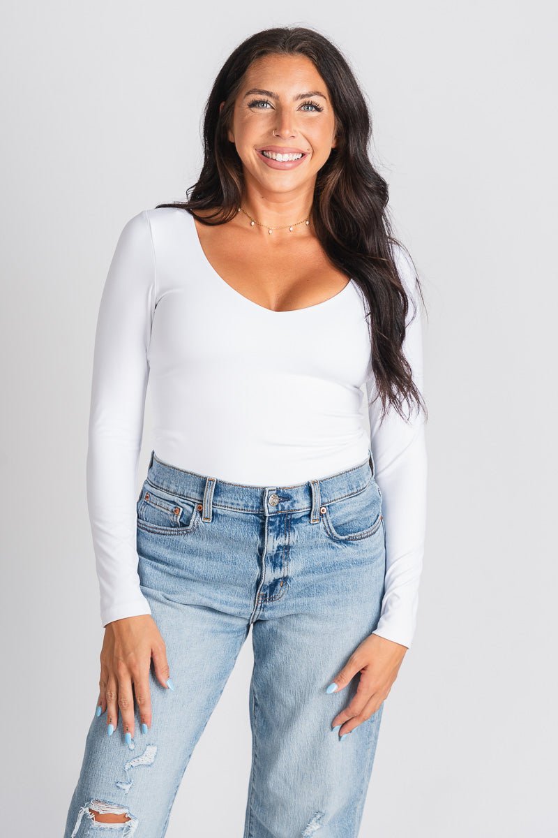 Z Supply Avala long sleeve smooth top white - Z Supply top - Z Supply Tops, Dresses, Tanks, Tees, Cardigans, Joggers and Loungewear at Lush Fashion Lounge