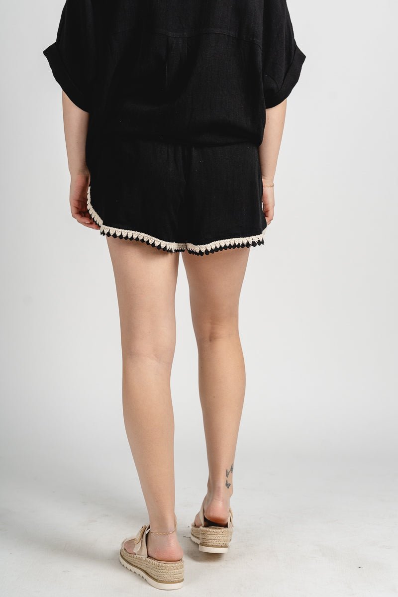 Embroidered shorts black - Fun shorts - Unique Getaway Gear at Lush Fashion Lounge Boutique in Oklahoma