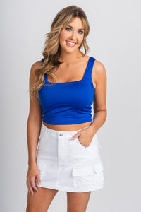 Square neck crop tank top royal blue - Vintage OKC Basketball T-Shirts at Lush Fashion Lounge Boutique in Oklahoma City