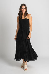 Smocked maxi dress black - Trendy dress - Cute Vacation Collection at Lush Fashion Lounge Boutique in Oklahoma City