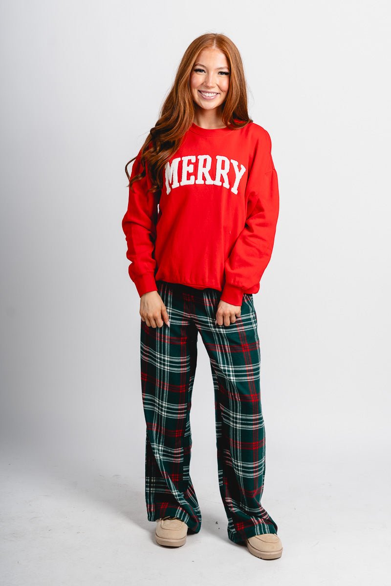 Z Supply very merry sweatshirt festive red - Z Supply Sweatshirt - Z Supply Tees & Tanks at Lush Fashion Lounge Trendy Boutique Oklahoma City