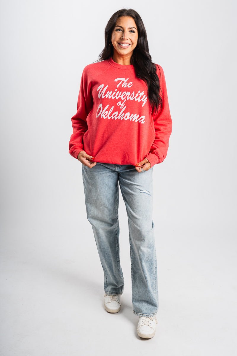 OU OU University of Oklahoma script sweatshirt red Sweatshirt | Lush Fashion Lounge Trendy Oklahoma University Sooners Apparel & Cute Gameday T-Shirts