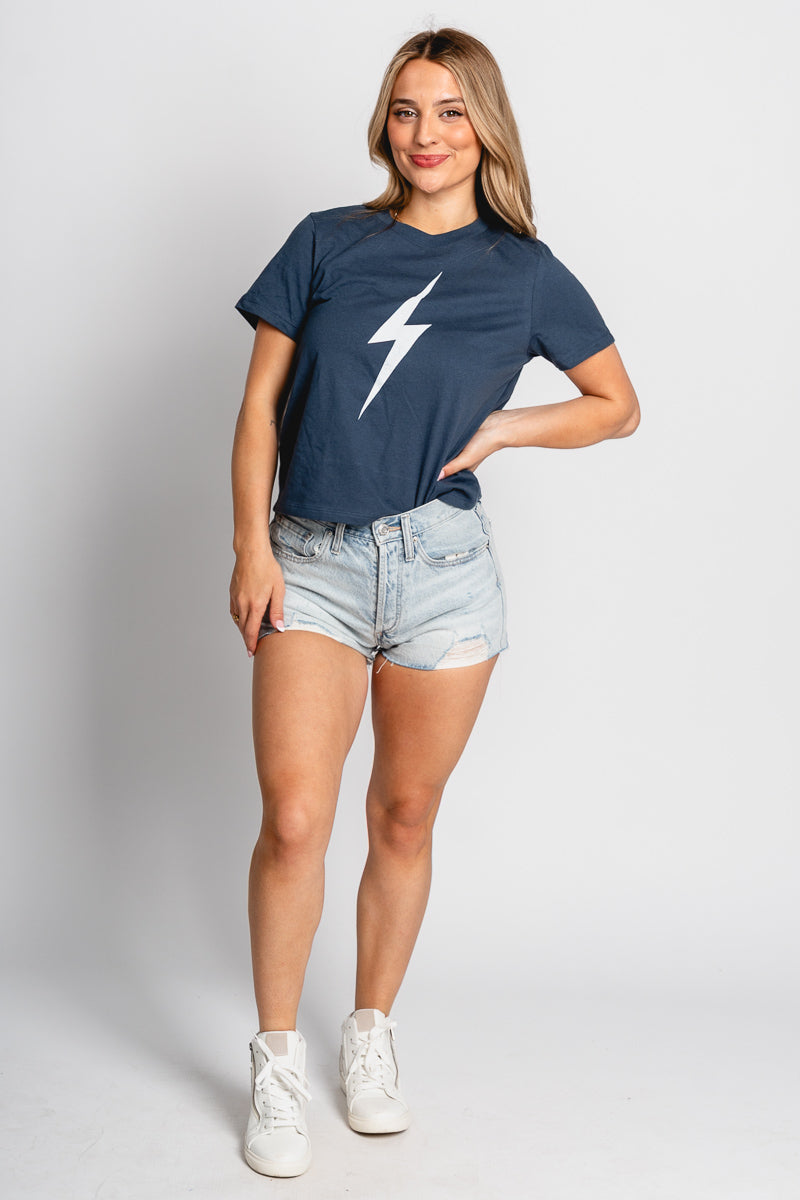 OKC bolt crop t-shirt faded navy - Trendy OKC Thunder T-Shirts at Lush Fashion Lounge Boutique in Oklahoma City