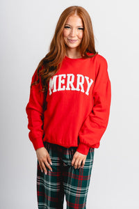 Z Supply very merry sweatshirt festive red - Z Supply Sweatshirt - Z Supply Apparel at Lush Fashion Lounge Trendy Boutique Oklahoma City