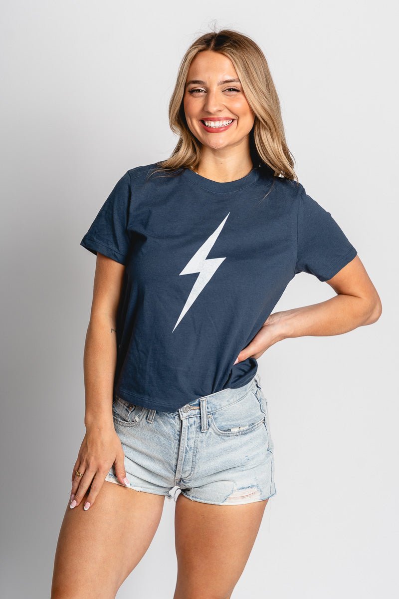 OKC bolt crop t-shirt faded navy - Trendy OKC Apparel at Lush Fashion Lounge Boutique in Oklahoma City