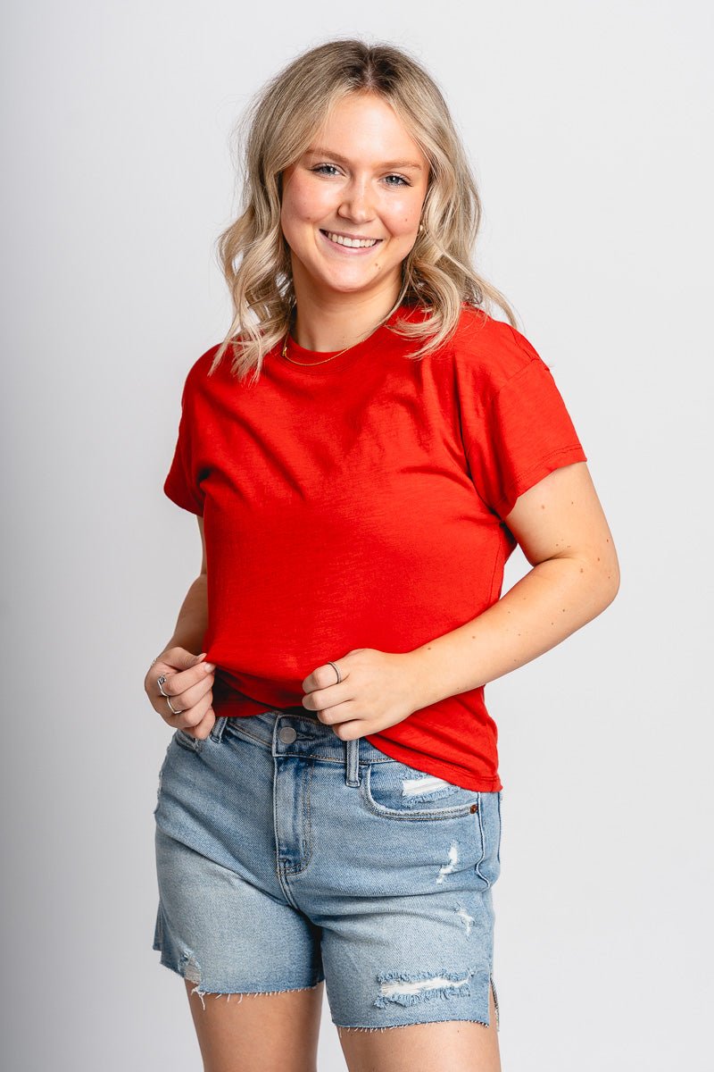 Cello mid rise midi shorts light denim - Affordable shorts - Boutique Shorts at Lush Fashion Lounge Boutique in Oklahoma City