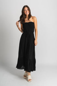 Smocked maxi dress black - Stylish dress - Trendy Staycation Outfits at Lush Fashion Lounge Boutique in Oklahoma City