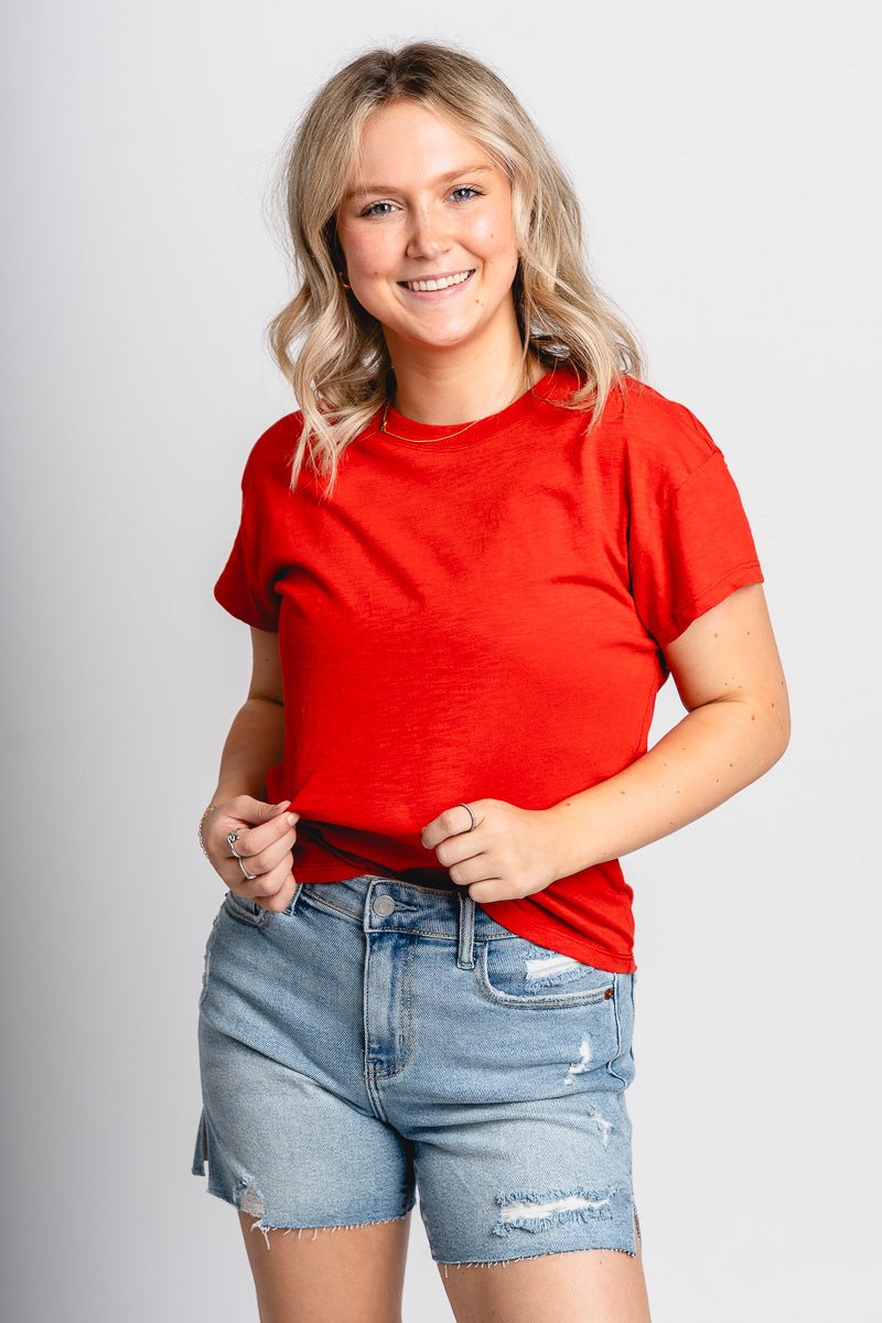 Z Supply modern slub tee cabana red - Z Supply T-shirts - Z Supply Tops, Dresses, Tanks, Tees, Cardigans, Joggers and Loungewear at Lush Fashion Lounge