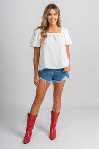 Puff sleeve top white - Stylish Top - Trendy American Summer Fashion at Lush Fashion Lounge Boutique in Oklahoma