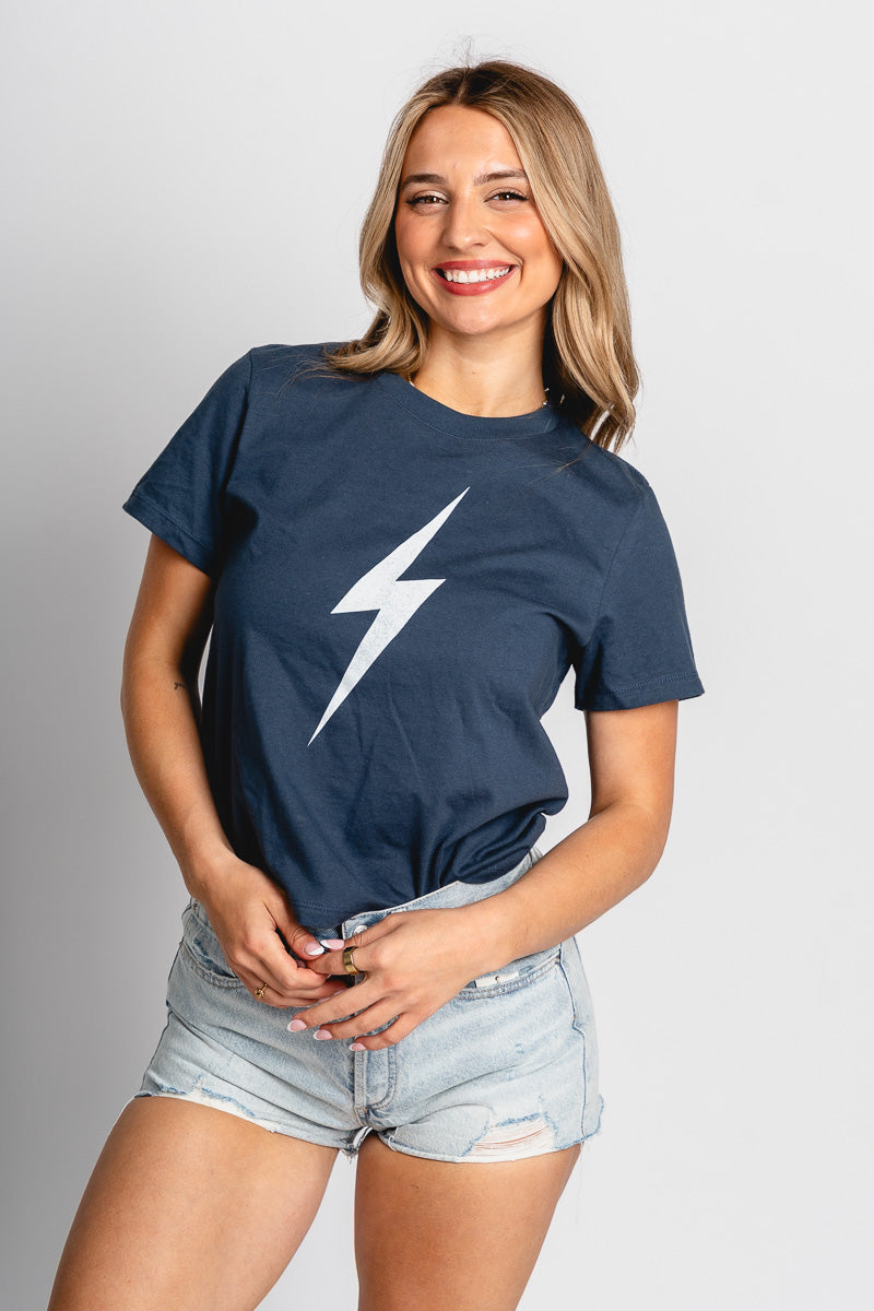 OKC bolt crop t-shirt faded navy - Trendy Oklahoma City Basketball T-Shirts Lush Fashion Lounge Boutique in Oklahoma City