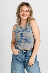 OKC basketball vintage sport crop tank top grey - Trendy OKC Apparel at Lush Fashion Lounge Boutique in Oklahoma City