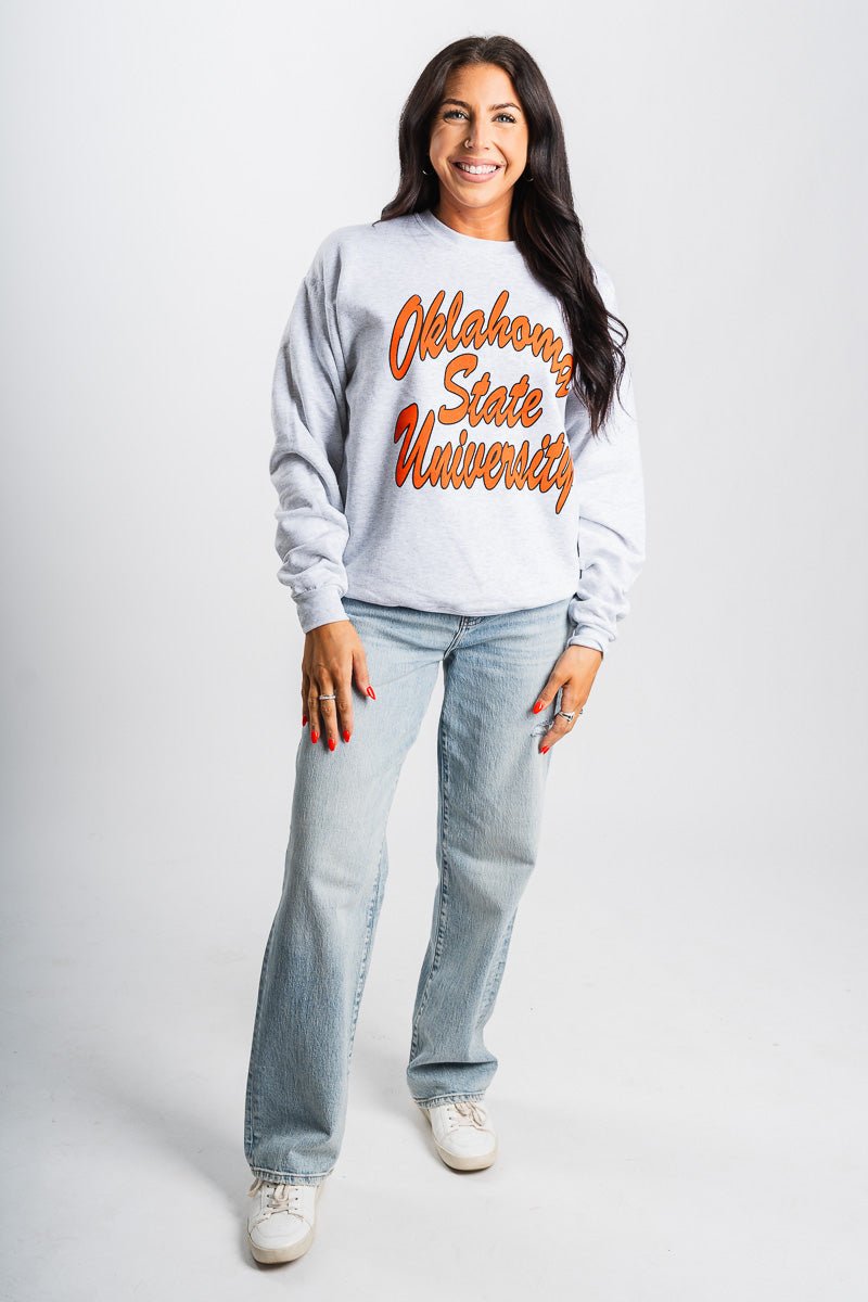 OSU OSU Oklahoma State script sweatshirt ash Sweatshirt | Lush Fashion Lounge Trendy Oklahoma State Cowboys Apparel & Cute Gameday T-Shirts