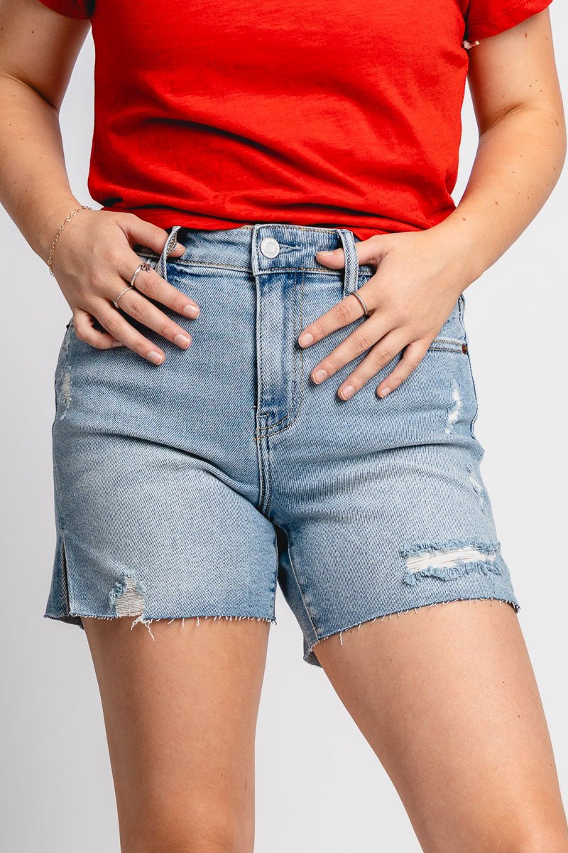 Cello mid rise midi shorts light denim - Cute shorts - Trendy Shorts at Lush Fashion Lounge Boutique in Oklahoma City