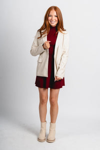 Faux leather blazer ivory – Unique Blazers | Cute Blazers For Women at Lush Fashion Lounge Boutique in Oklahoma City