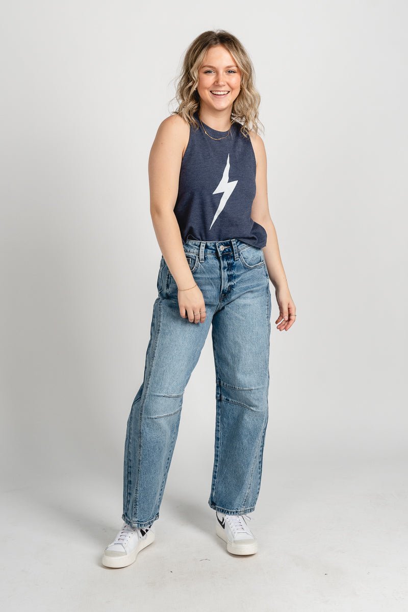 OKC bolt racerback crop tank top navy - Oklahoma City inspired graphic t-shirts at Lush Fashion Lounge Boutique in Oklahoma City