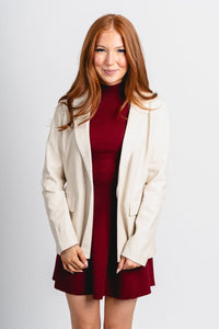 Faux leather blazer ivory - Trendy Holiday Apparel at Lush Fashion Lounge Boutique in Oklahoma City