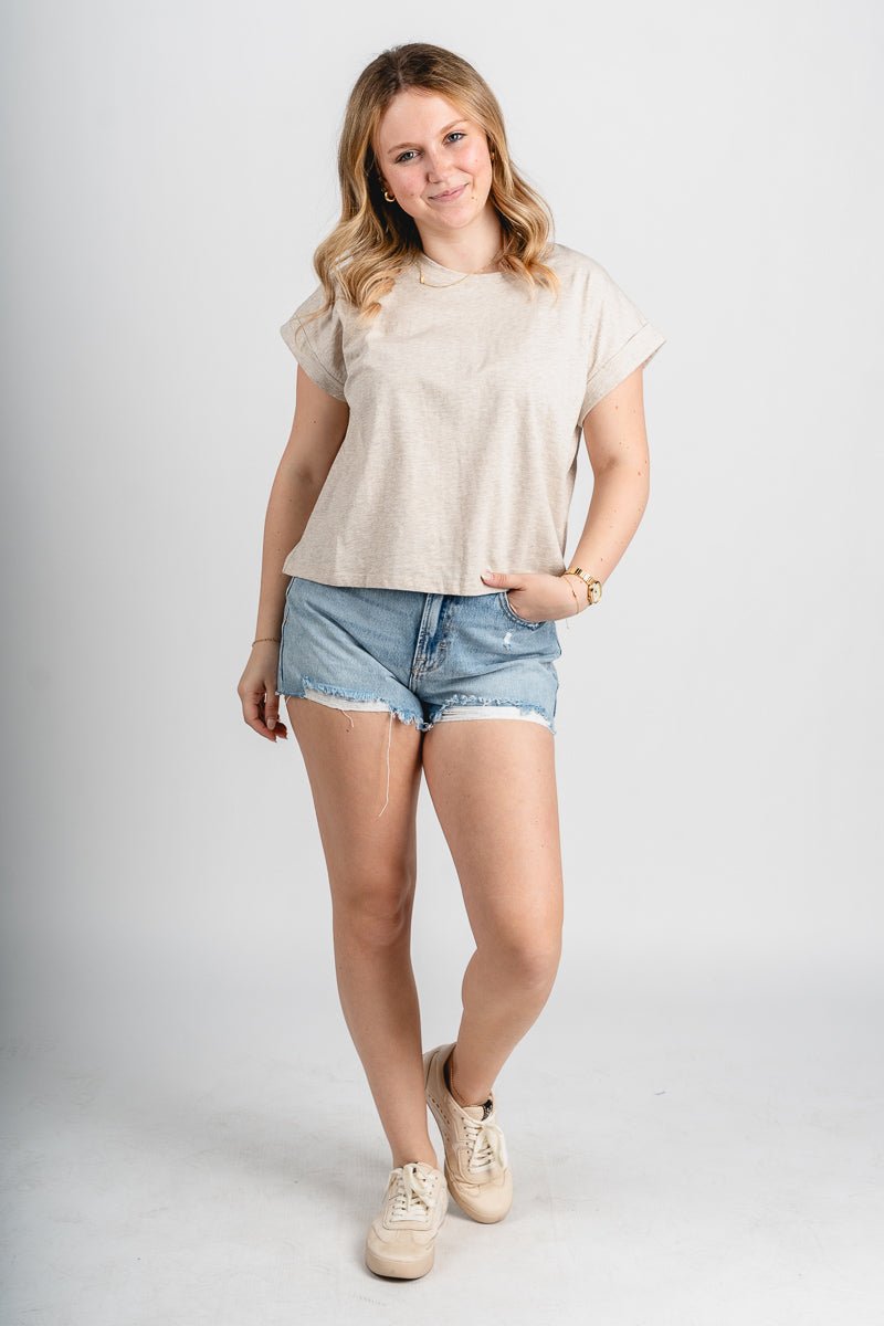 Crew neck blended tee melange tan