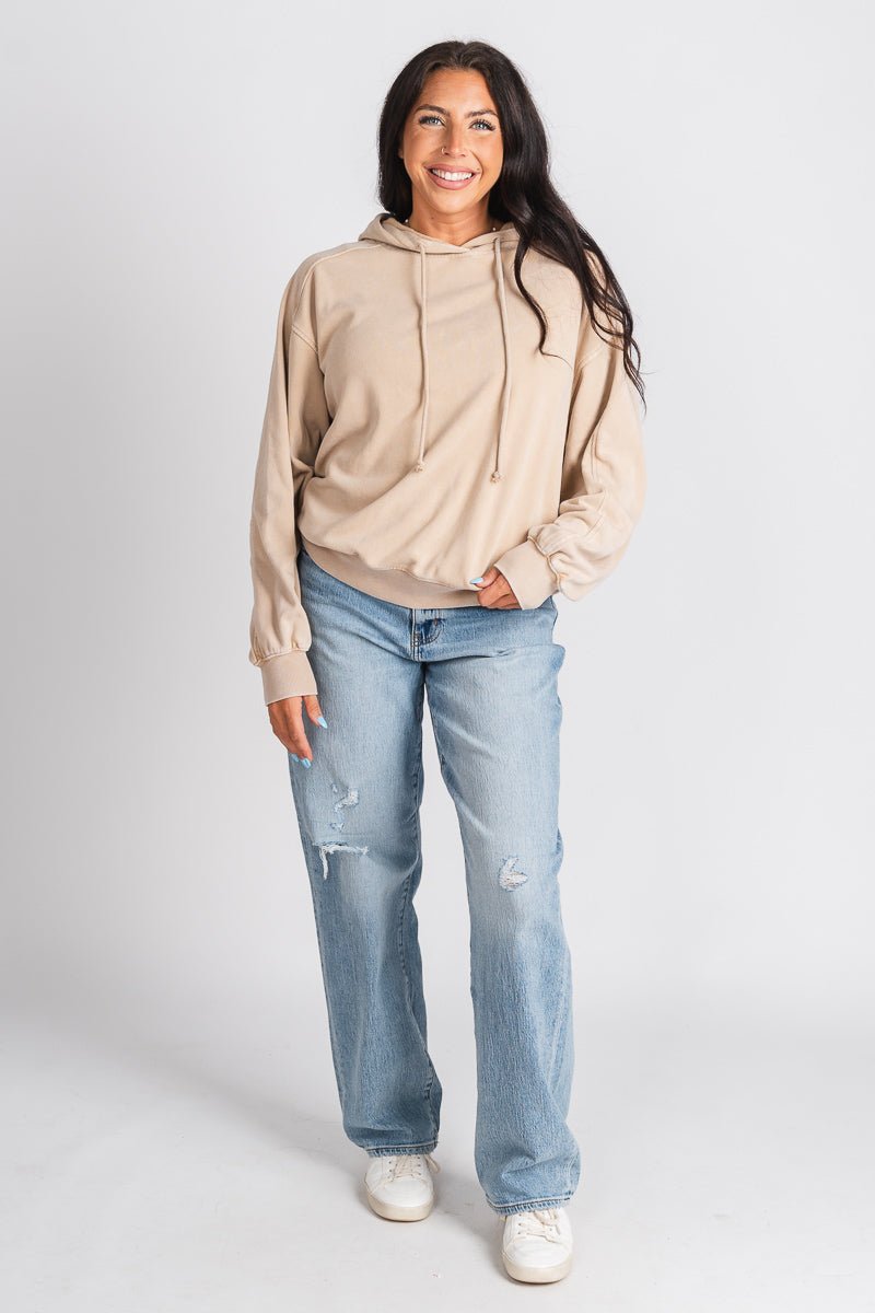 Oversized hoodie top taupe - Fun hoodie - Unique Lounge Looks at Lush Fashion Lounge Boutique in Oklahoma