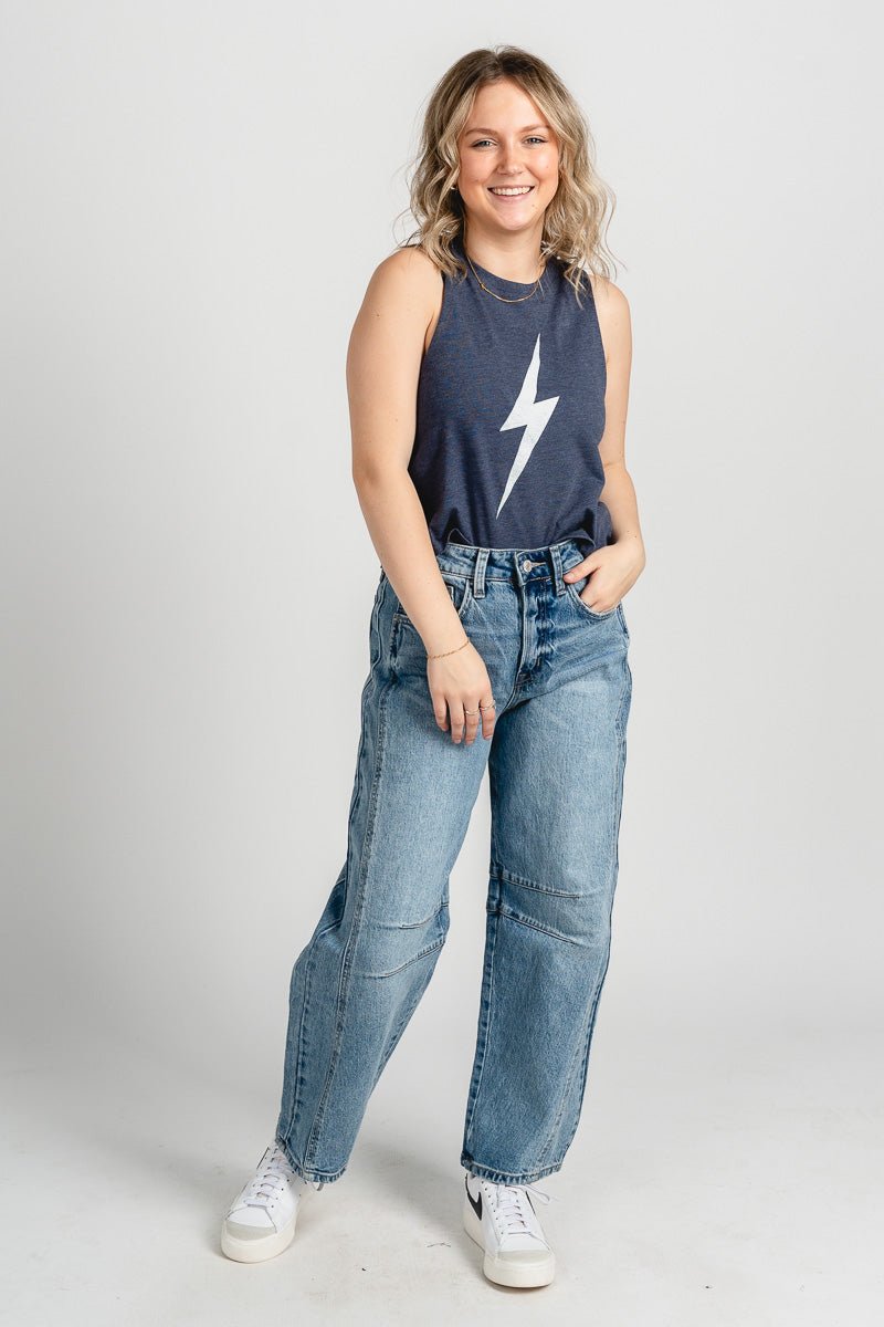 OKC bolt racerback crop tank top navy - Trendy OKC Thunder T-Shirts at Lush Fashion Lounge Boutique in Oklahoma City