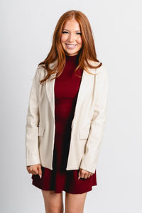 Faux leather blazer ivory – Affordable Blazers | Cute Black Jackets at Lush Fashion Lounge Boutique in Oklahoma City