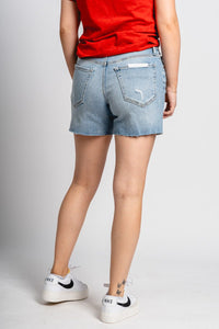 Cello mid rise midi shorts light denim Stylish shorts - Womens Fashion Shorts at Lush Fashion Lounge Boutique in Oklahoma City