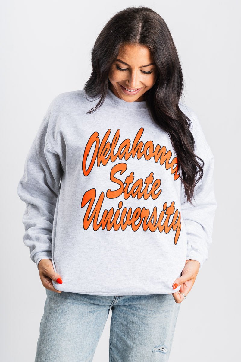 OSU OSU Oklahoma State script sweatshirt ash Sweatshirt | Lush Fashion Lounge Trendy Oklahoma State Cowboys Apparel & Cute Gameday T-Shirts