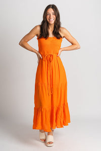 Smocked maxi dress mandarin - Trendy dress - Cute Vacation Collection at Lush Fashion Lounge Boutique in Oklahoma City