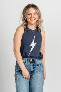 OKC bolt racerback crop tank top navy - Trendy Oklahoma City Basketball T-Shirts Lush Fashion Lounge Boutique in Oklahoma City