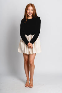 Arch waist mini dress cream/black Stylish dress - Womens Fashion Dresses at Lush Fashion Lounge Boutique in Oklahoma City