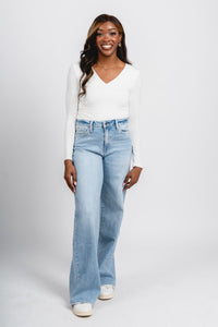 Flying Monkey high rise wide leg jeans advantageous | Lush Fashion Lounge: boutique women's jeans, fashion jeans for women, affordable fashion jeans, cute boutique jeans