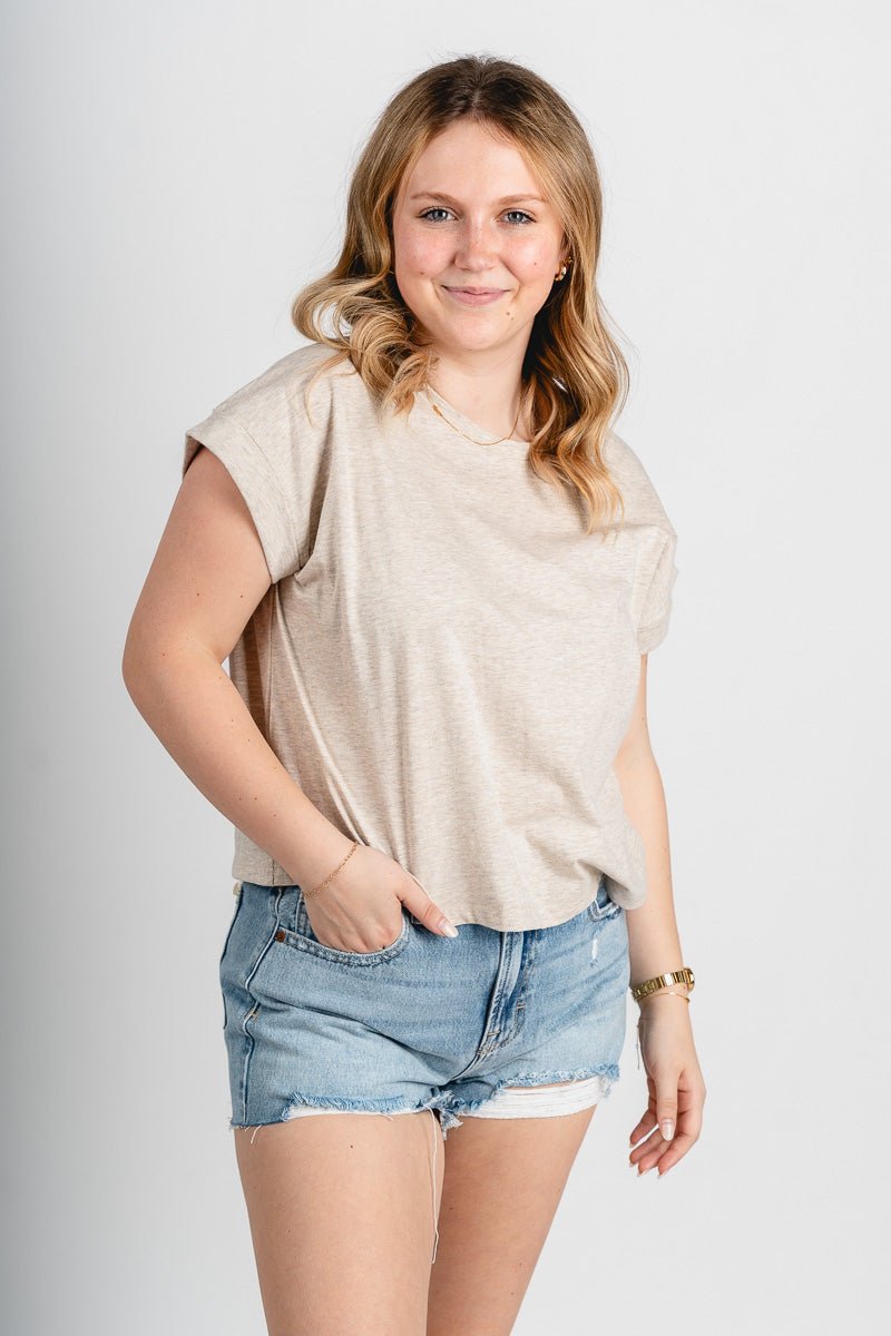 Crew neck blended tee melange tan