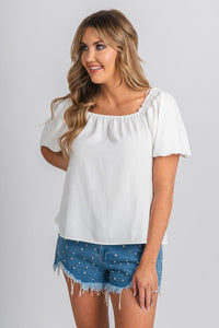 Puff sleeve top white - Cute Top - Fun American Summer Outfits at Lush Fashion Lounge Boutique in Oklahoma City