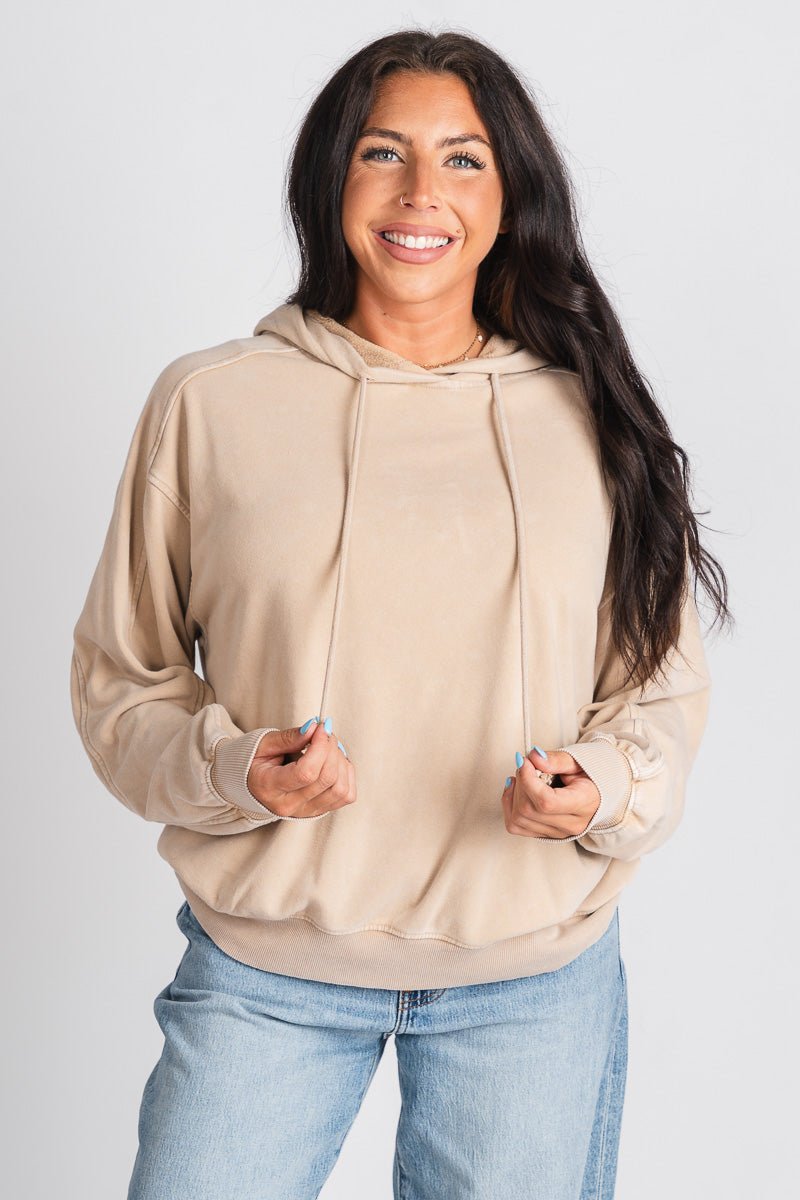 Oversized hoodie top taupe - Trendy hoodie - Cute Loungewear Collection at Lush Fashion Lounge Boutique in Oklahoma City