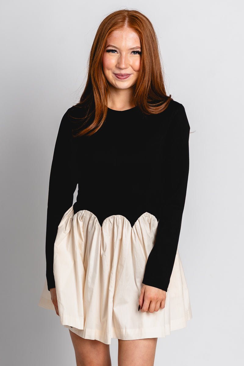 Arch waist mini dress cream/black - Affordable dress - Boutique Dresses at Lush Fashion Lounge Boutique in Oklahoma City
