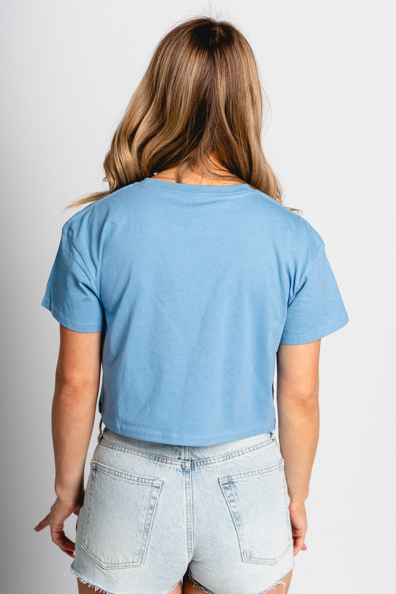 OKC bolt crop t-shirt light blue - Vintage OKC Basketball T-Shirts at Lush Fashion Lounge Boutique in Oklahoma City