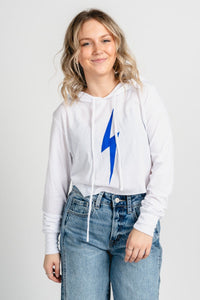 OKC bolt lightweight crop hoodie white - Trendy OKC Apparel at Lush Fashion Lounge Boutique in Oklahoma City