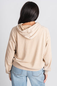 Oversized hoodie top taupe - Adorable hoodie - Stylish Comfortable Outfits at Lush Fashion Lounge Boutique in OKC