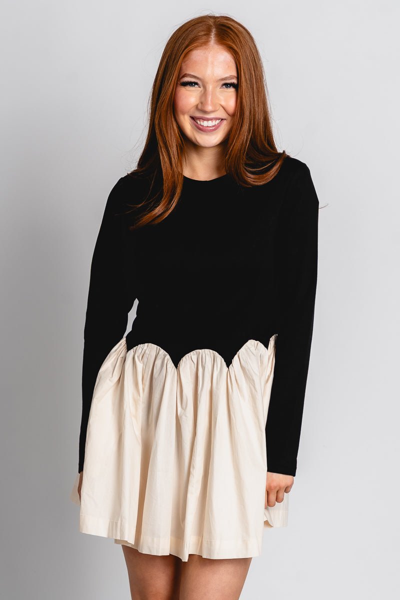 Arch waist mini dress cream/black - Cute dress - Trendy Dresses at Lush Fashion Lounge Boutique in Oklahoma City