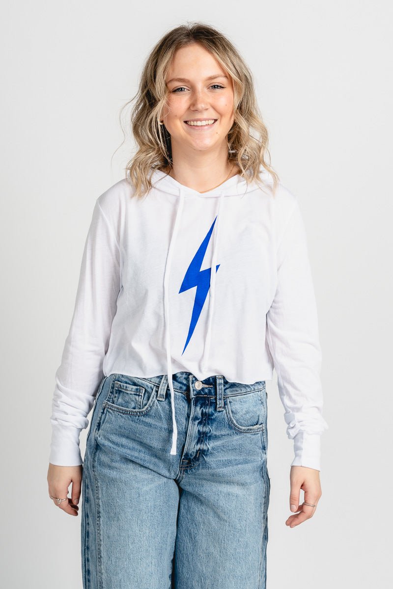 OKC bolt lightweight crop hoodie white - Trendy Oklahoma City Basketball T-Shirts Lush Fashion Lounge Boutique in Oklahoma City