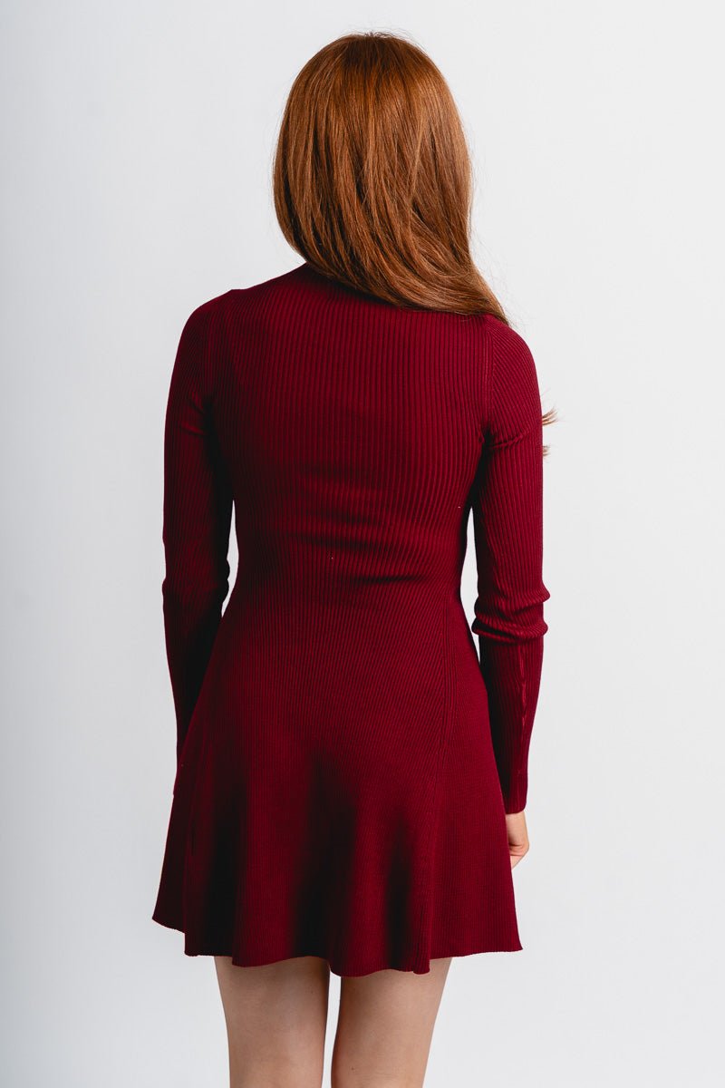 Mock neck sweater dress burgundy