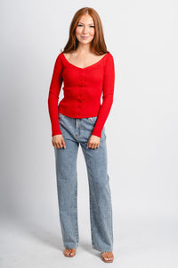 Z Supply Jovy sweater top festive red - Z Supply Sweater - Z Supply Clothing at Lush Fashion Lounge Trendy Boutique Oklahoma City