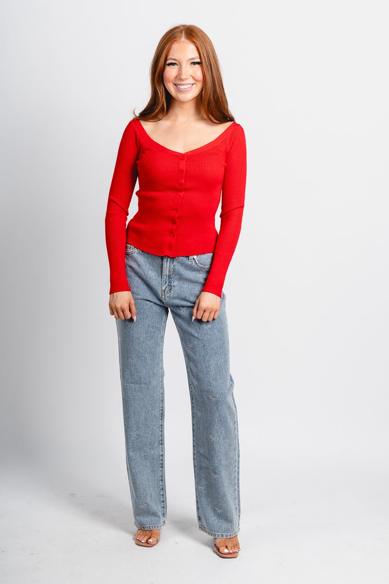 Z Supply Jovy sweater top festive red - Z Supply Sweater - Z Supply Tees & Tanks at Lush Fashion Lounge Trendy Boutique Oklahoma City